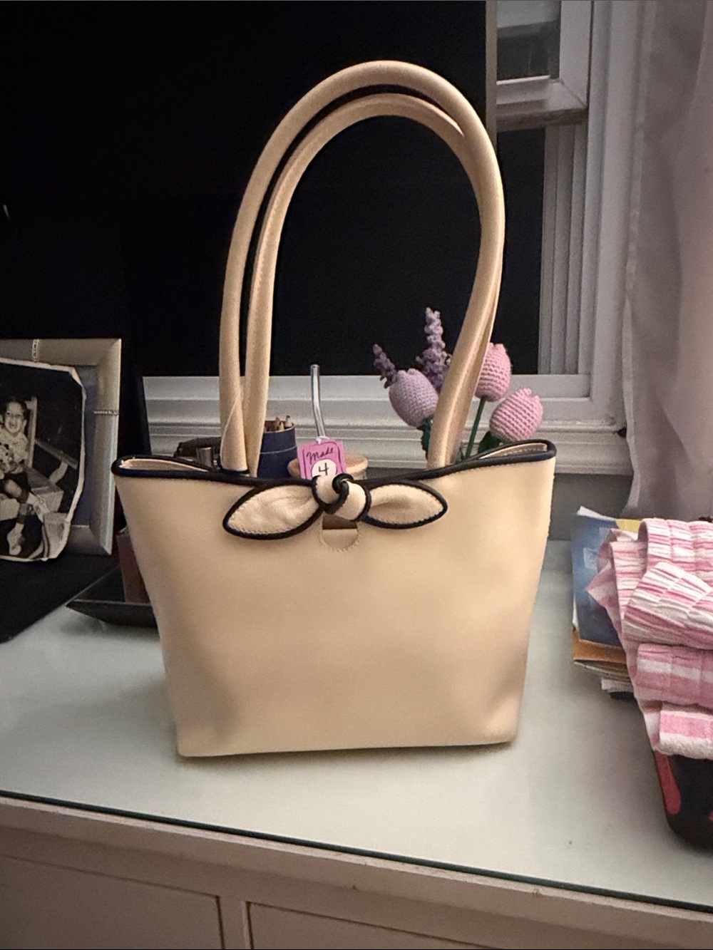 New beautiful Furla Cream Shoulder Bag with Bow Trim